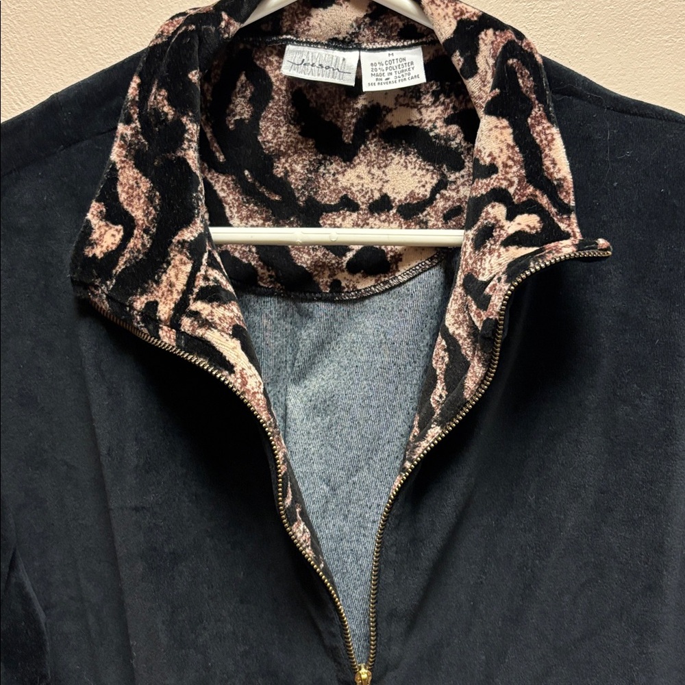 JASON MAXWELL Black Velour Fleece Women Size M